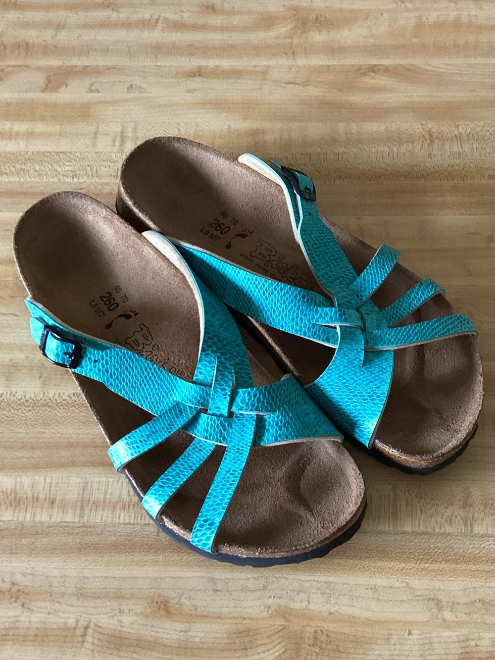 BIRKI’S Turquoise Strappy Buckle Sandals